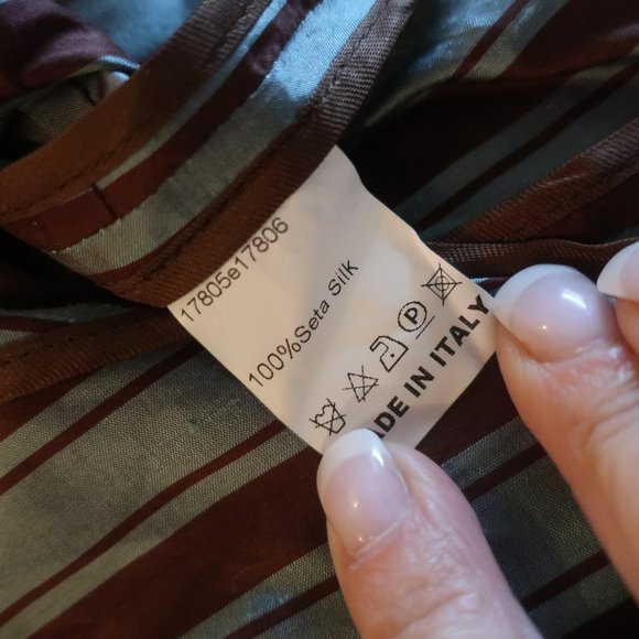 WOMENS ALBERTO BIANI BLUE BROWN STRIPED SILK BLOUSE TOP 44 US/M * - Picture 11 of 11